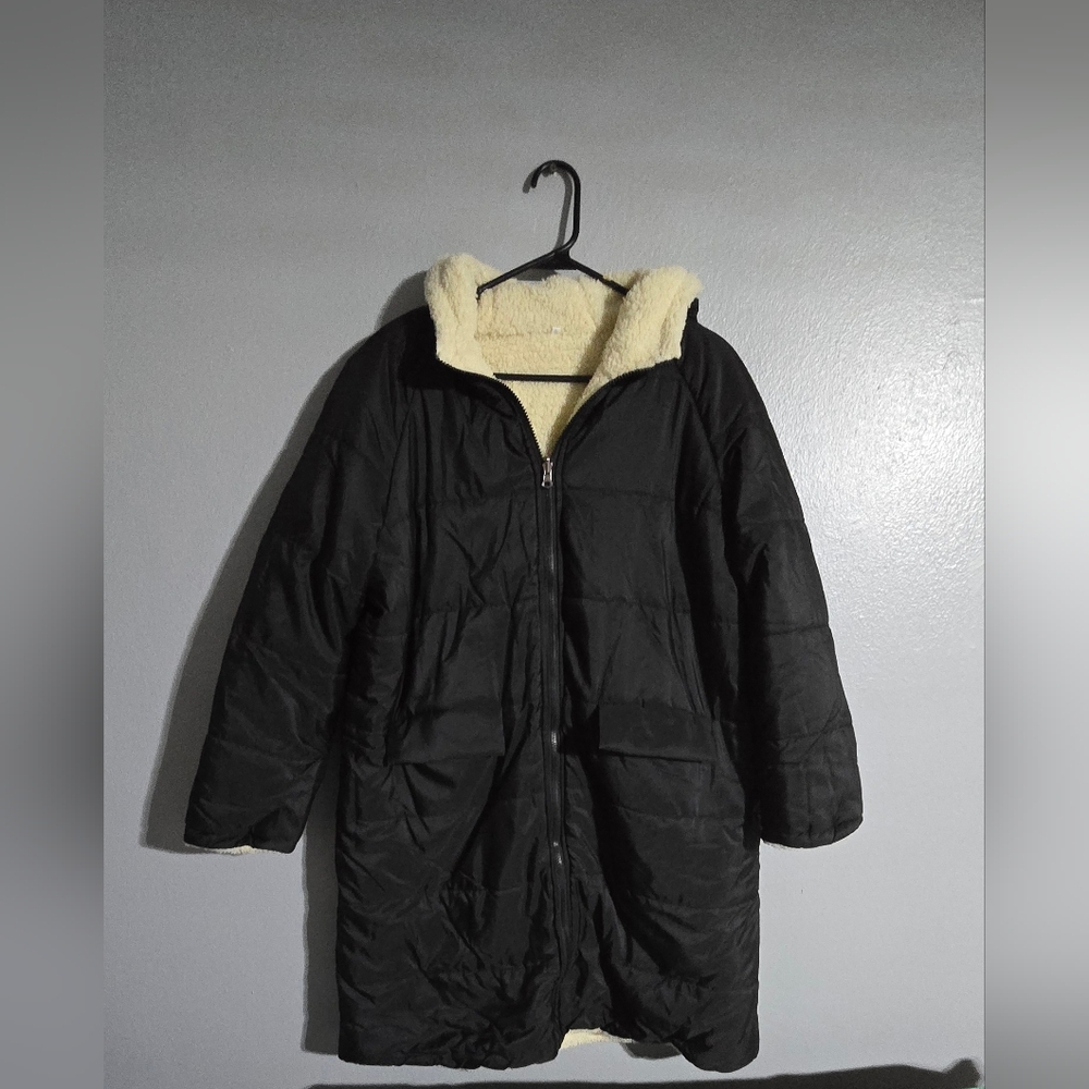 Womens Size 1X Reversible Hooded Long Thin Puffer Coat - Picture 5 of 7